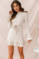 Aspley Flare Cuff Waist Tie Dress Beige