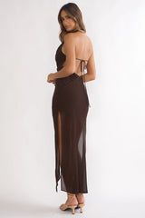 Make It Count Backless Cowl Maxi Dress Chocolate