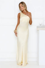 Modern Day Love One Shoulder Satin Maxi Dress Yellow
