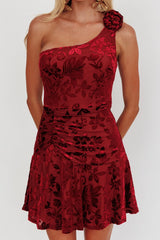 Midnight Aura One Shoulder Mini Dress Wine