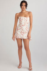 rose print draped corset dress