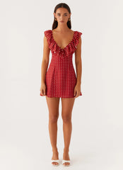 Adrina Ruffle Mini Dress - Red Polka Dot