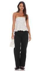 Strapless Peplum Top in Polka Dot