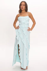 Arrabel Ruffle Split Maxi Dress Blue