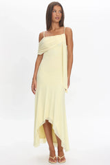 Millitah Asymmetric Hem Mesh Maxi Dress Butter