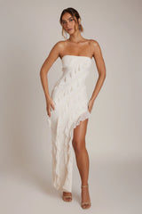 Bandeau Ruffle Detail Maxi Dress in Ivory