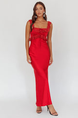 Escapade Lace Trim Maxi Dress Cherry