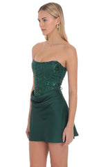 Virelia Corset Mini Dress in Green