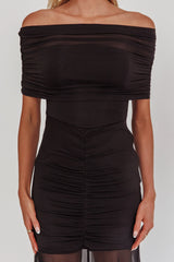 Clarita Sheer Ruched Maxi Dress Black
