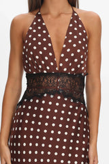Tarly Lace Waist Halter Maxi Dress Polka Dot Chocolate