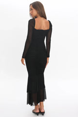 Nadia Long Sleeve Fishtail Midi Dress Black