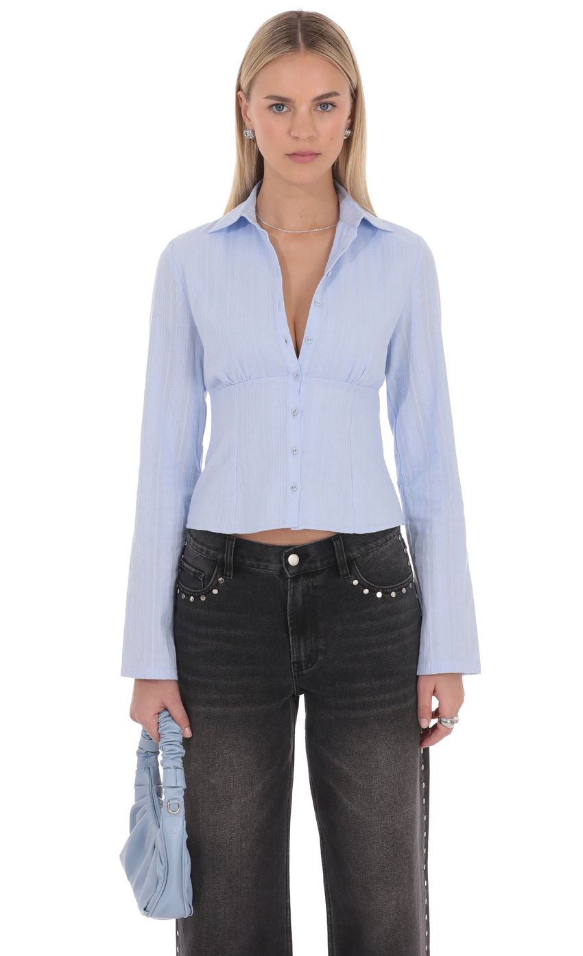 Mila Button Front Top in Blue