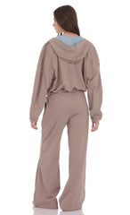 Two-Toned Cinchable Sweatpants Pants in Taupe
