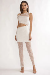 Havira Lace Overlay Cut-Out Maxi Dress White
