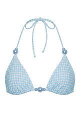 Triangle Bikini Top in Blue Gingham Print