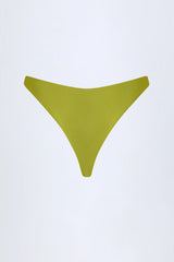 Bead-Embellished Cheeky Bikini Bottoms in Olive Green