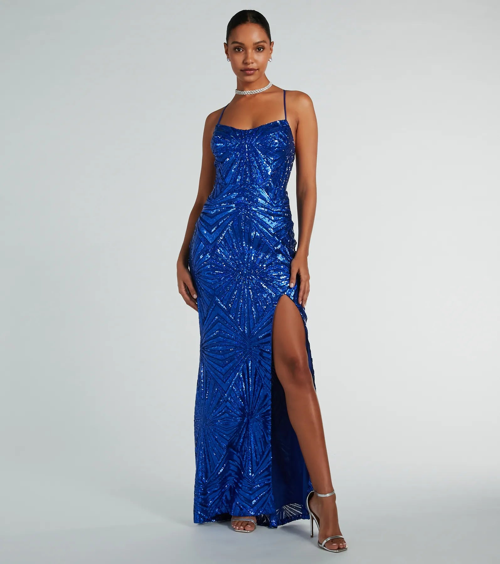Regina Lace-Up Mermaid Sequin Mesh Formal Dress Blounique Regina Lace-Up Mermaid Sequin Mesh Formal Dress Blounique