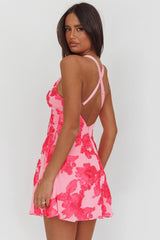 Lavalle Criss-Cross Embellished Mini Dress Floral Pink