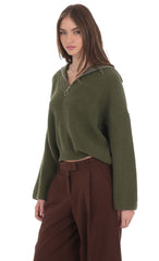 Knit Quarter-Zip Jumper in Green