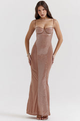 cafe au lait sequin maxi dress