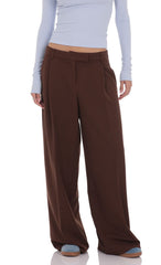 Pleated Wide Leg Trousers in Brown