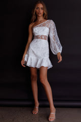 Summerville One-Shoulder Embellished Dress White