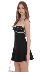 Polka Dot Bust Fit and Flare Dress in Black