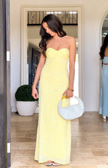 Ashley Yellow Sequin Strapless Maxi Dress