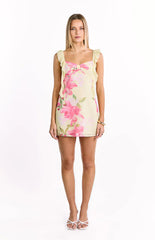 Joyce Yellow Lily Print Mini Dress