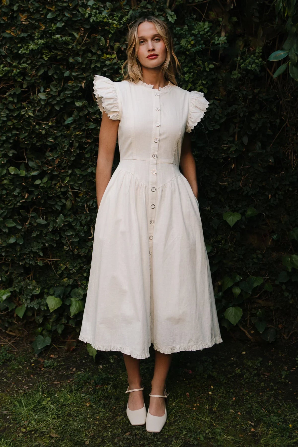 Nelly Dress in White Denim