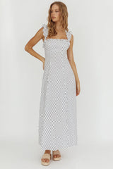 Warrior Sun Frill Strap Maxi Dress Navy Spot