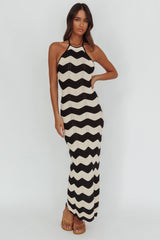 Yelena Halter Neck Knit  Maxi Dress Zig-Zag Cream