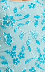 Robbie Maxi Dress Strappy Scoop Neck Column Fitted Sequin Mesh Dress in Blue