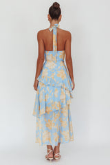 Aura Points Halterneck Cut-Out Maxi Dress Floral Blue