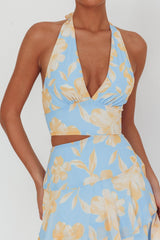 Aura Points Halterneck Cut-Out Maxi Dress Floral Blue