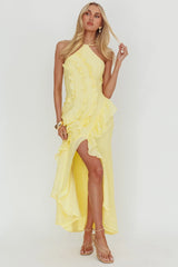 Nerisse Textured Frill Halter Maxi Dress Lemon