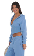 Cropped Pointed Hoodie in Light Blue