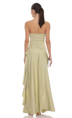 Satin High Low Maxi Dress in Chartreuse