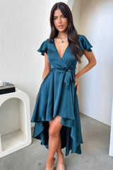 Amelia Satin Midi Dress - Emerald
