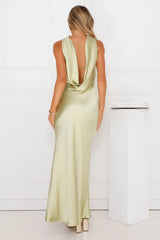 Precious Pearl Satin Maxi Dress Lime
