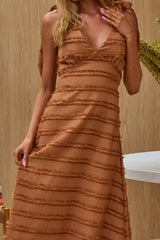 Elexia Tied Shoulder Midi Dress Textured Chocolate