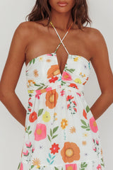 Asiah Gathered Bust Halterneck Maxi Dress Floral White