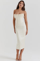 vintage cream embellished strapless dress