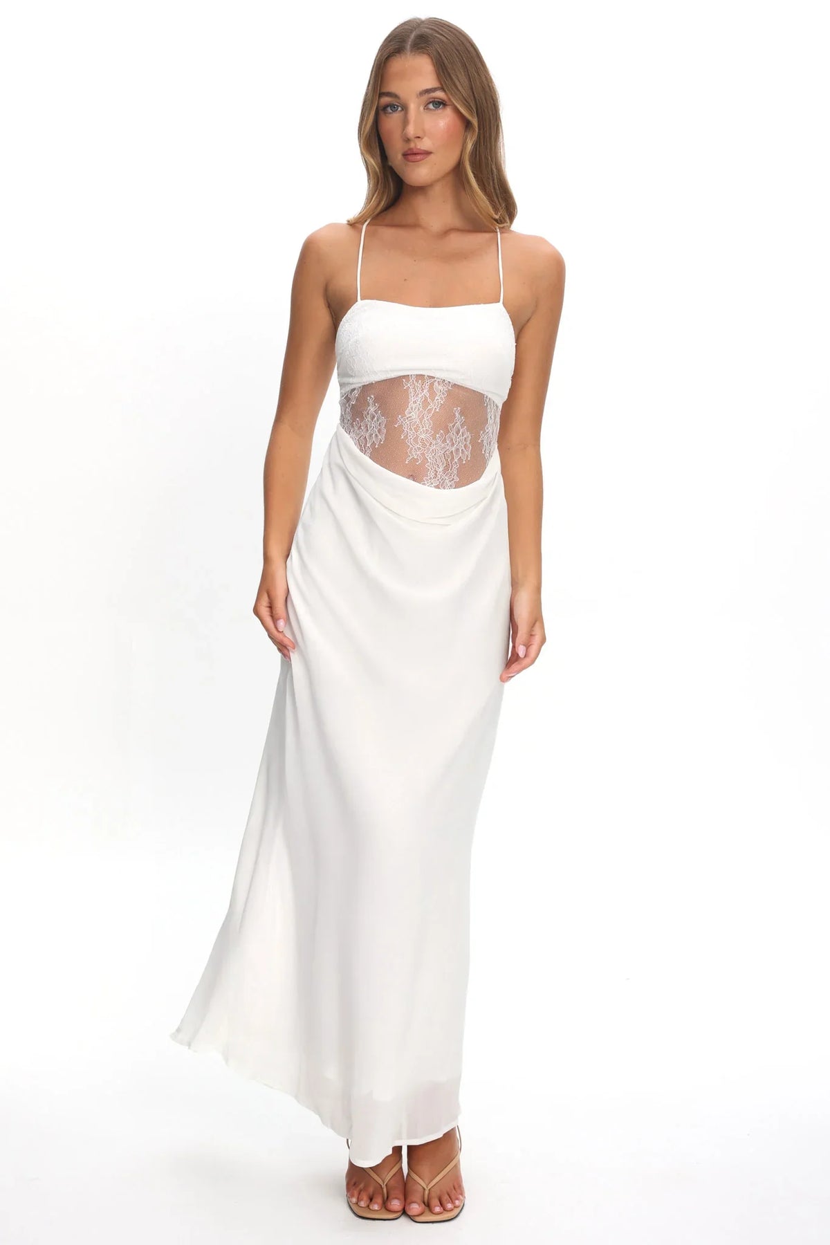 These Days Backless Lace Waist Maxi Dress White