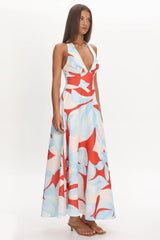 Riga Halterneck Maxi Dress Blue Multi