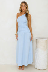 Tranquil Vibe One Shoulder Maxi Dress Blue