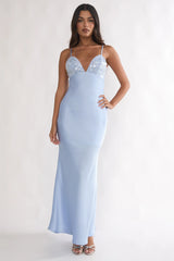 Brynn Sequin Bust Open Back Maxi Dress Blue