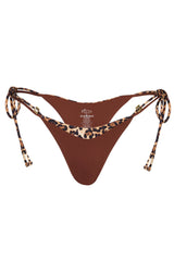 Tie-Side Thong Bikini Bottoms in Brown Contrast