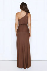 Starstruck Aura One Shoulder Maxi Dress Brown