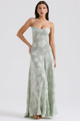 pistachio floral lace back maxi dress